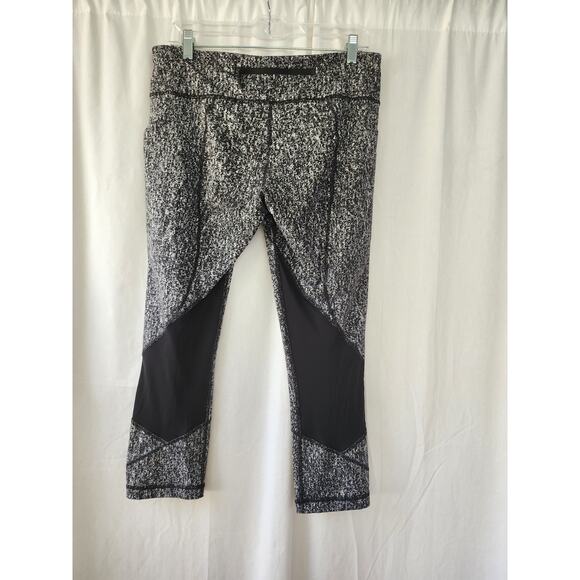 Lululemon Leggings Pace Rival Crop Size 10 Line Up Black White Pockets Luxtreme - Picture 4 of 10